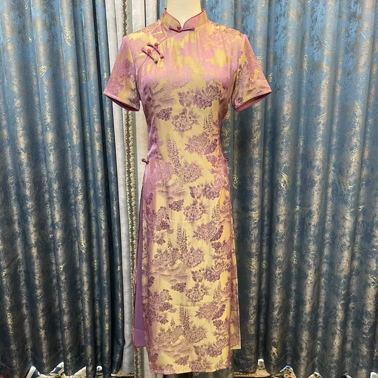 955（SYG系列）--奥黛双色--苏州高端旗袍夏款双层长款