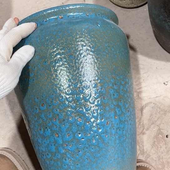 紫砂花盆口25高度33蓝泡