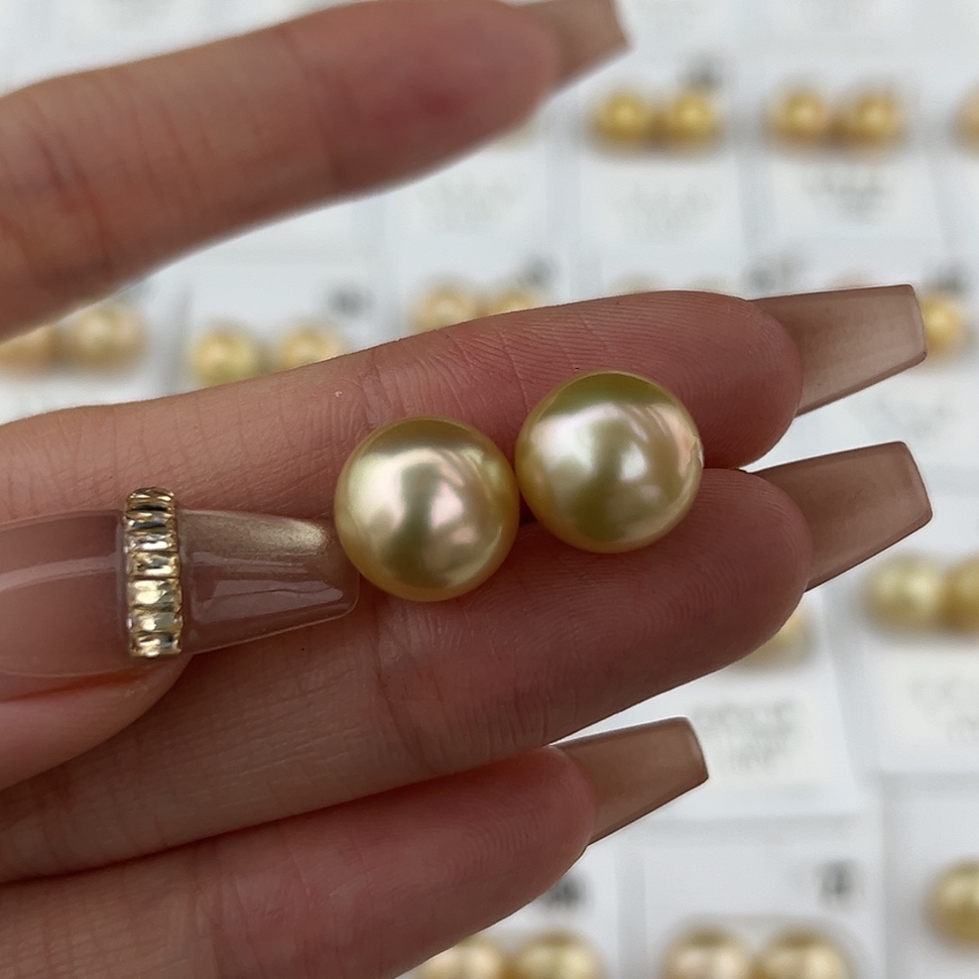 定制海水珍珠未镶嵌裸珠11-12 近圆 干枯金