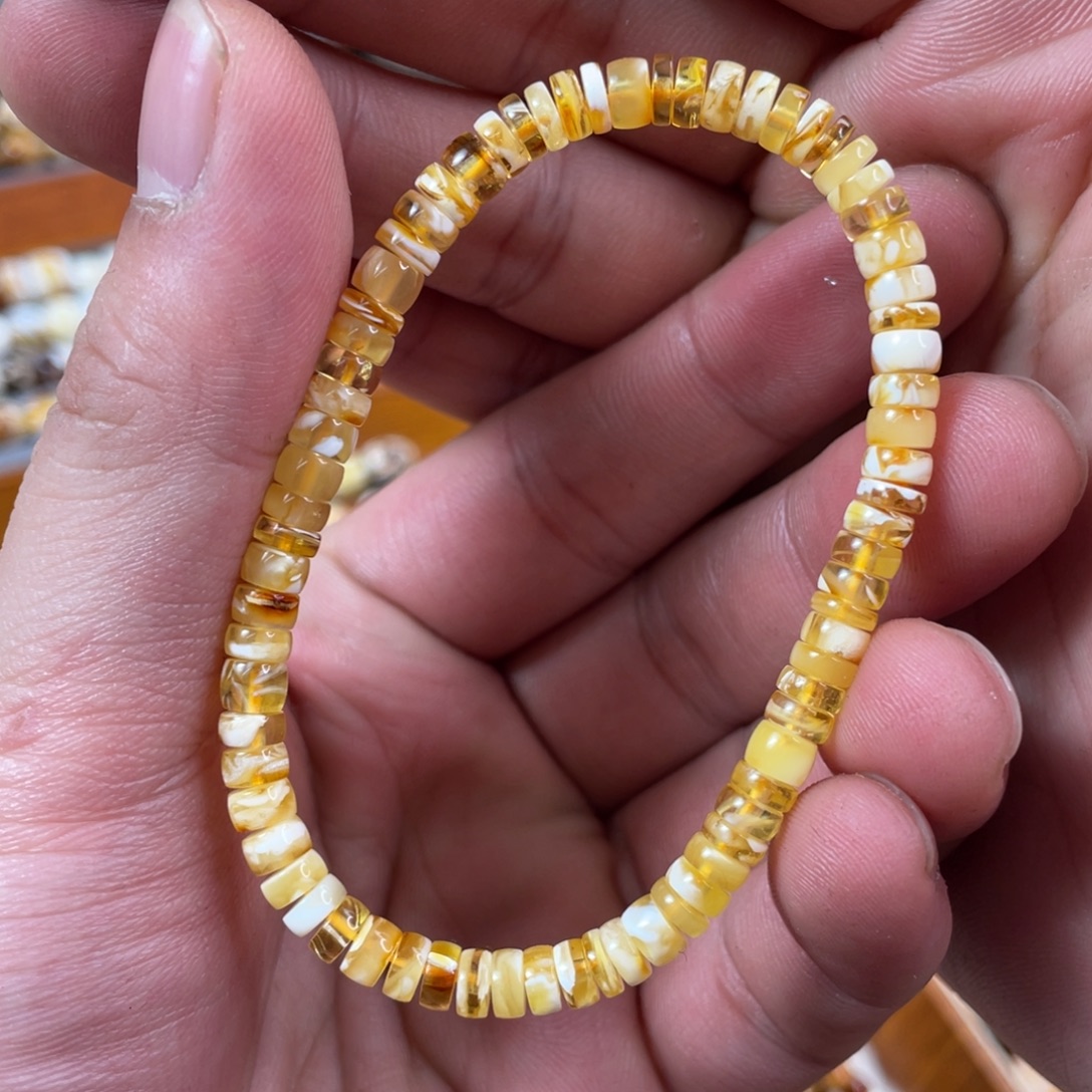 琥珀未镶嵌珠宝奇石5mm拉丝药片手串