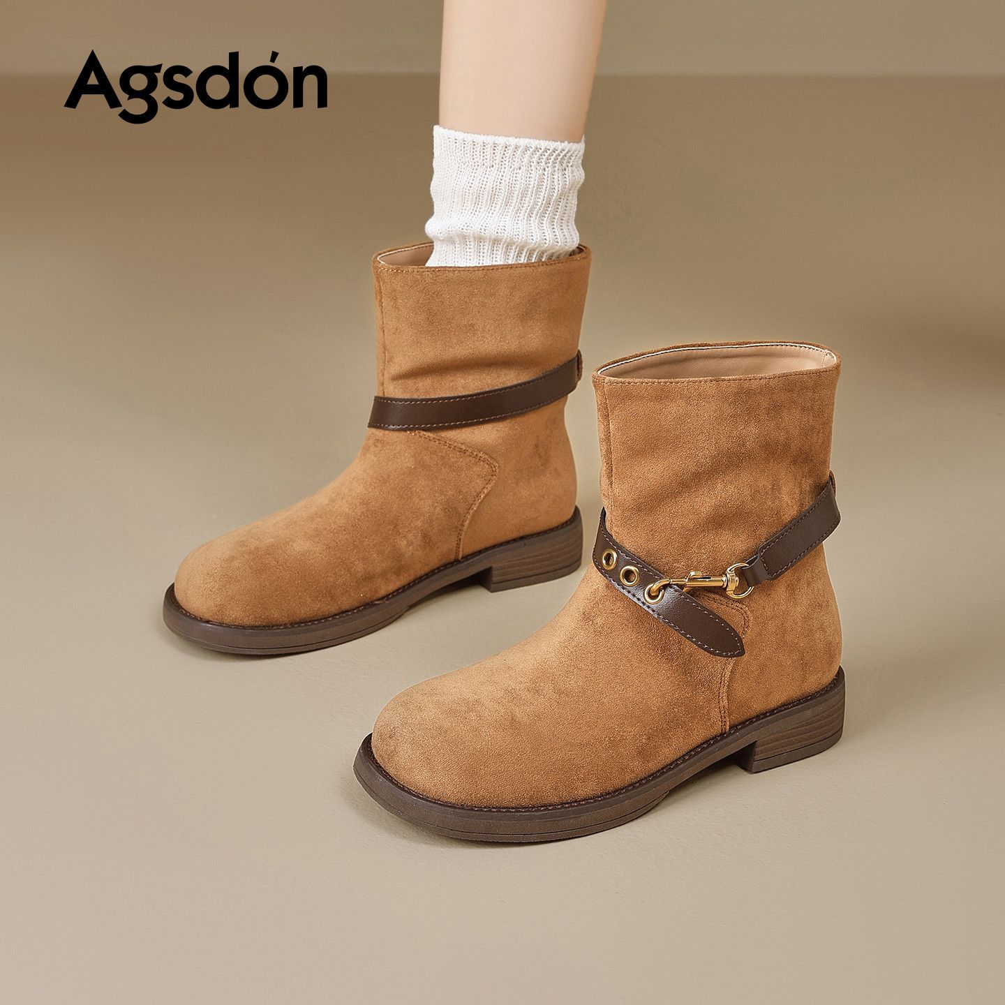 654273厚底马丁靴女2025新款秋季棕色英伦风短靴复古西部牛仔靴