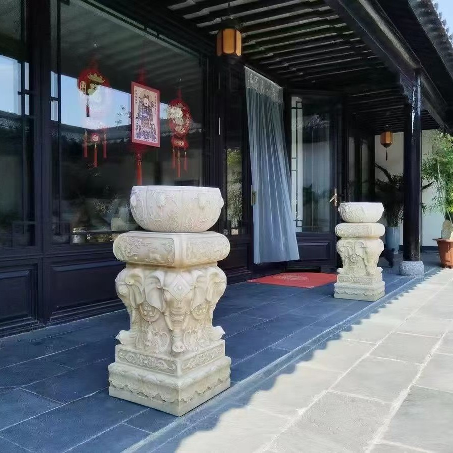 精品石雕象头花架门口汉白玉摆件门墩摆件庭院象头柱墩
