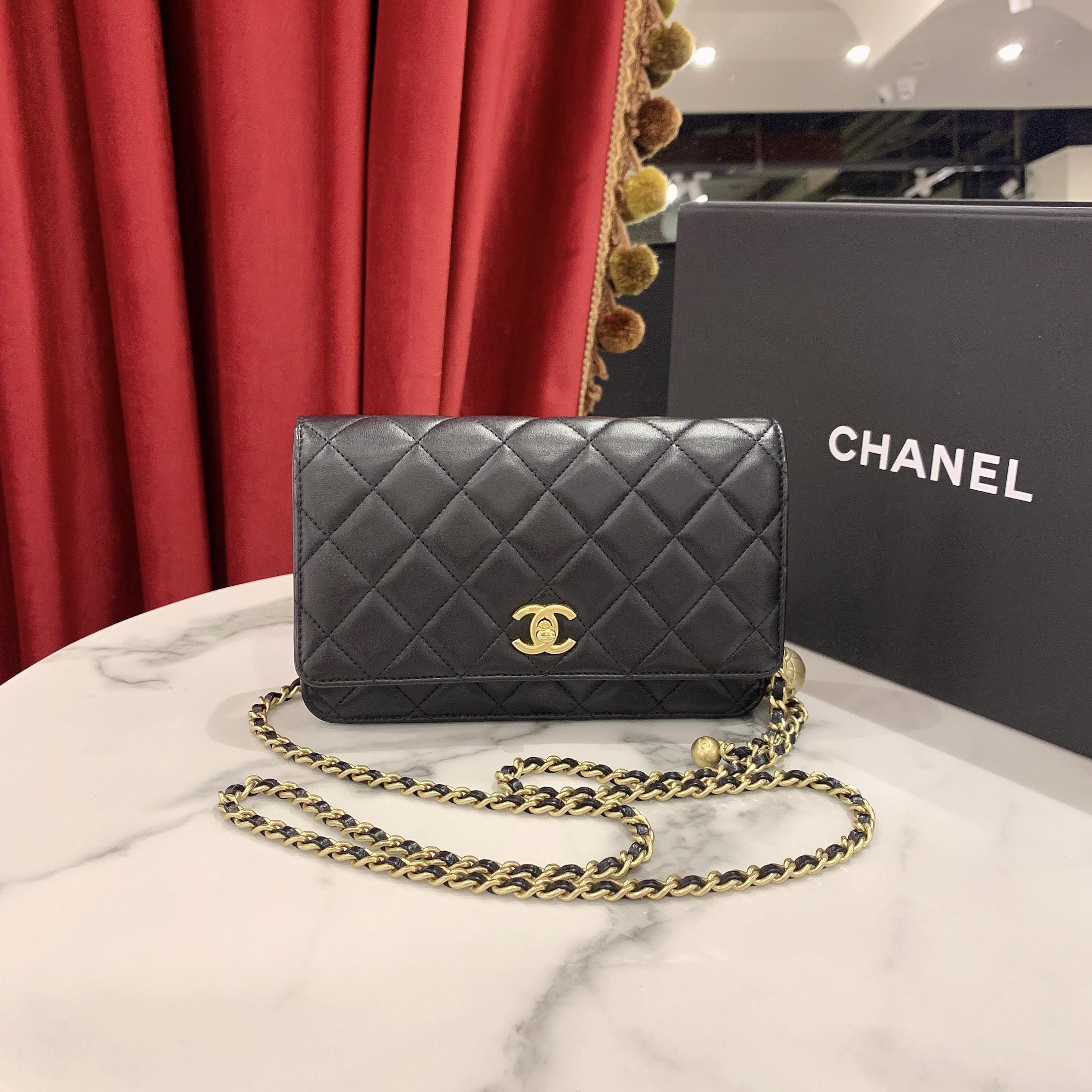 99新 Chanel/香奈儿 GGS金球woc黑金羊皮单肩包芯片款36063340