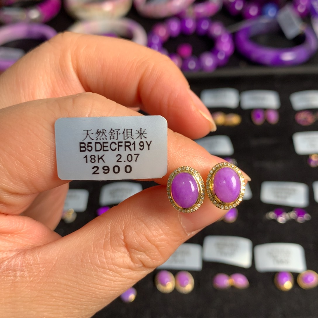 苏纪石（舒俱来）冰樱花耳钉18K金镶嵌