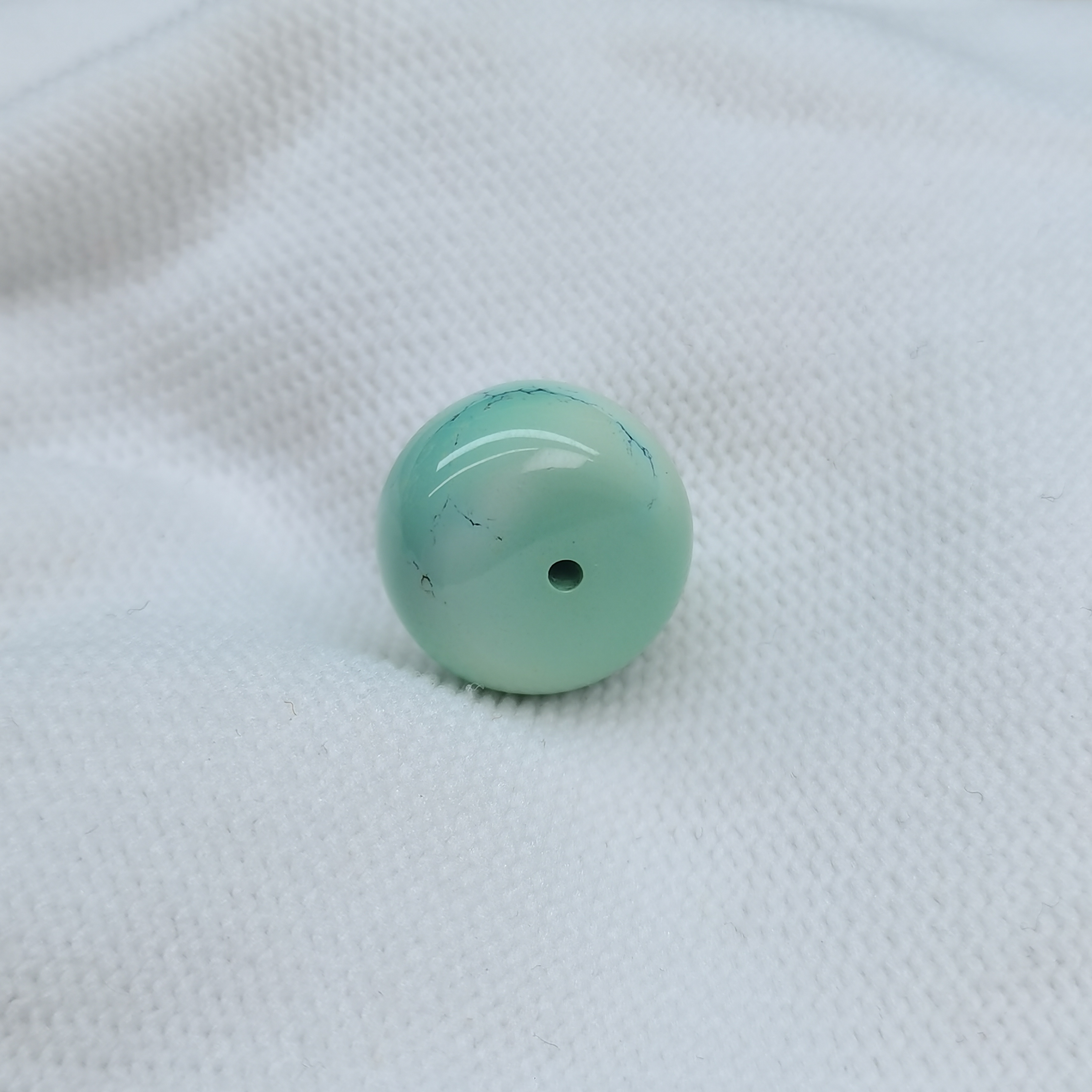 原矿高瓷绿松石果冻绿老型鼓珠 直径14.7MM 厚9.5MM 重3.5g