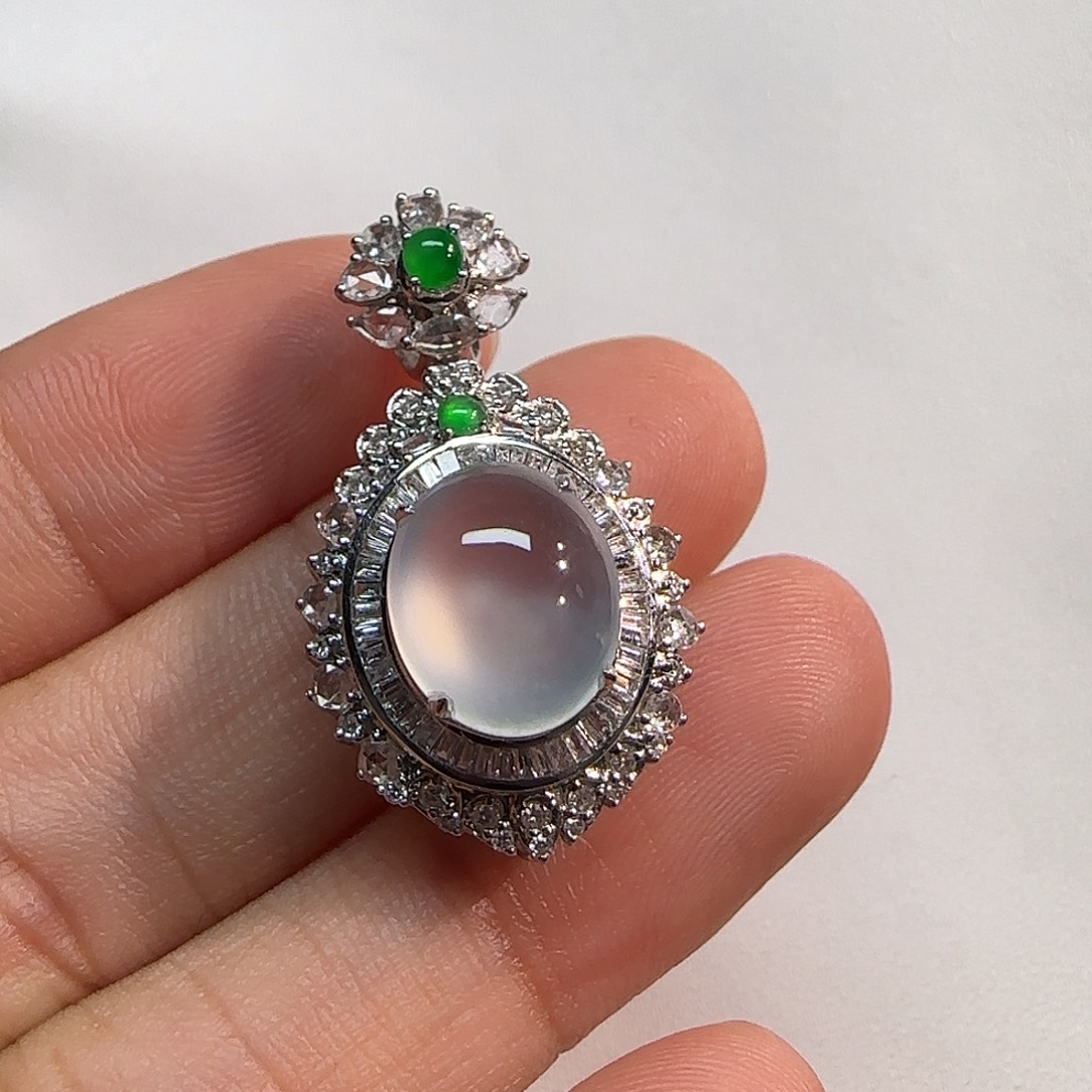 翡翠18K金镶嵌吊坠(不含链)蛋面