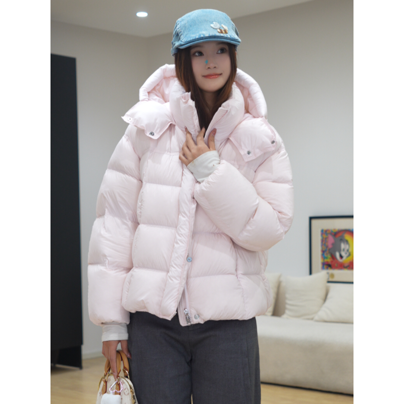 2025冬季新国标95白鸭绒新款加厚泡芙百搭宽松粉色羽绒服外套女