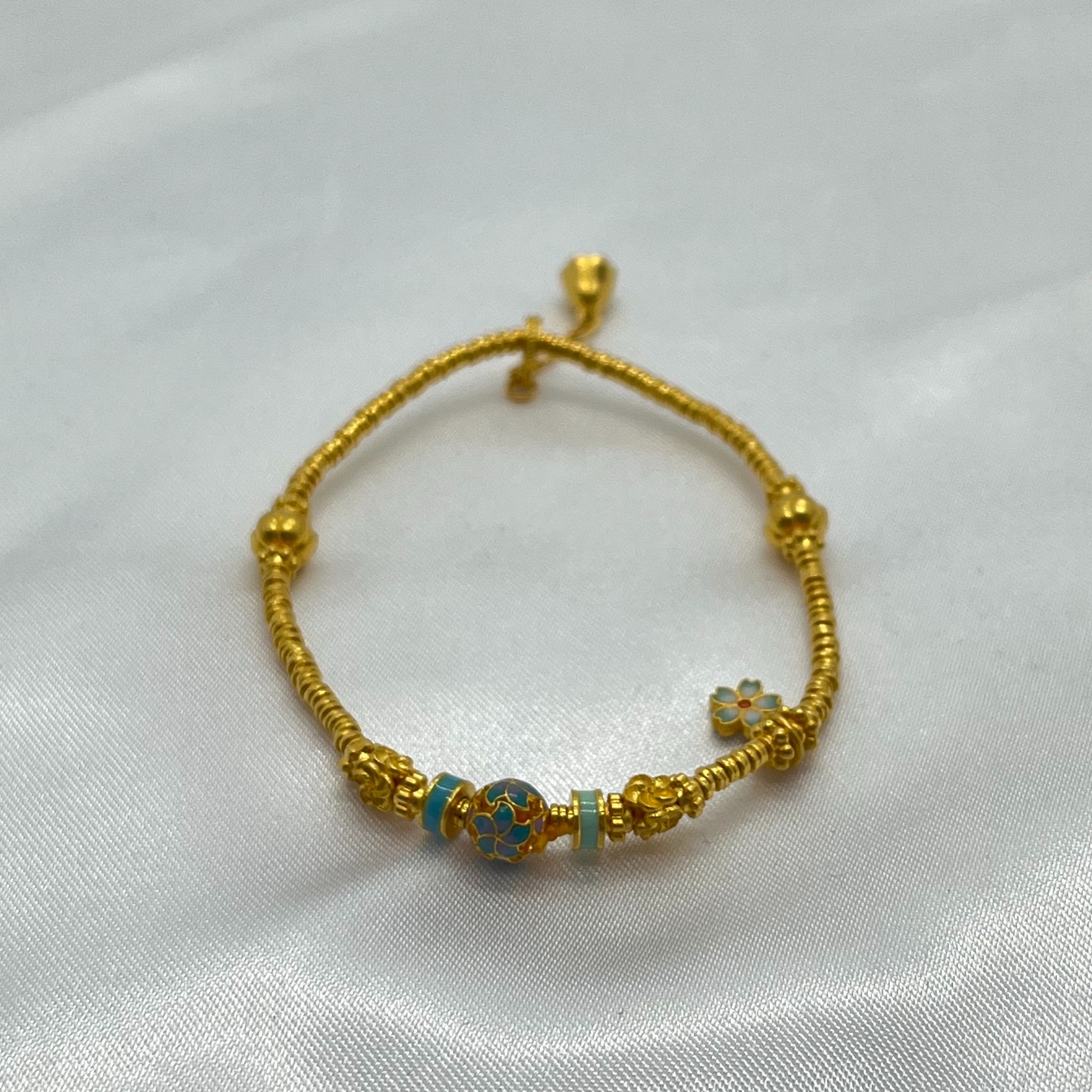 【汤圆】静然美足金999古法精致南瓜花丝绣球轻奢质手链05220070