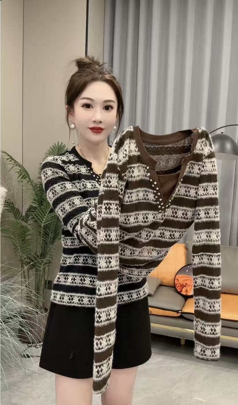 钻领重工蕾丝貂毛衫383#