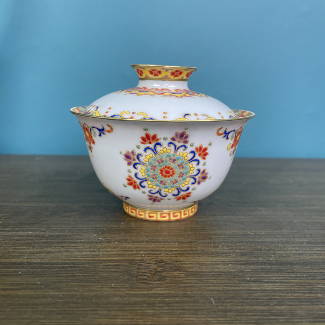 景德镇珐琅彩薄胎敦煌盖碗手工