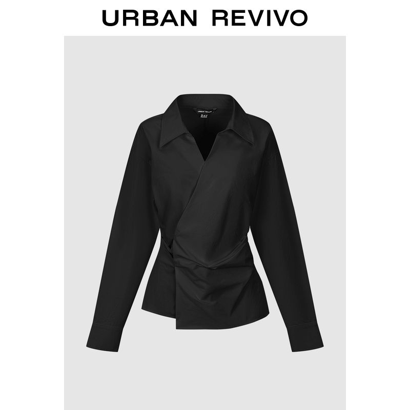 UR2025冬季新款女气质褶皱收腰不规则下摆罩衫衬衫UWM250159