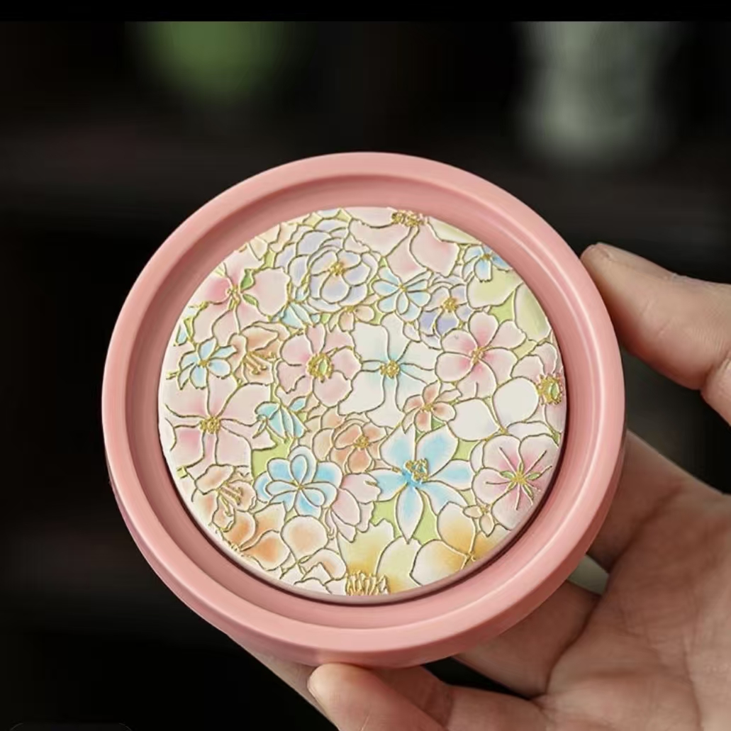 珐琅彩茶托吸水粉色杯垫