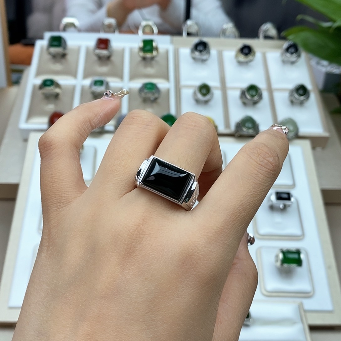 和田玉戒指银S925镶嵌明***z