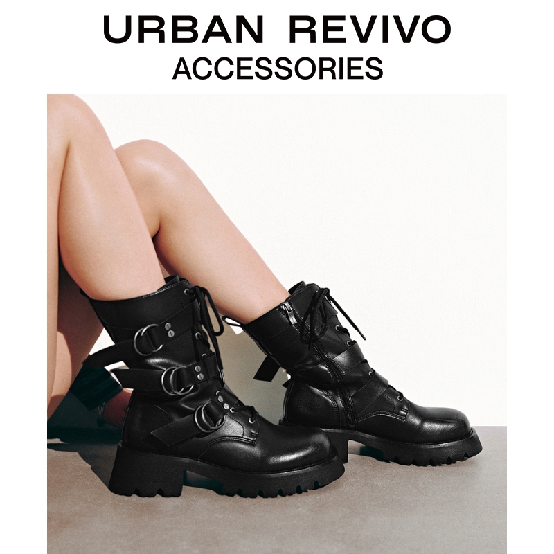 千禧派对URBAN REVIVO2025秋季新款女朋克感厚底马丁靴UAYS50092
