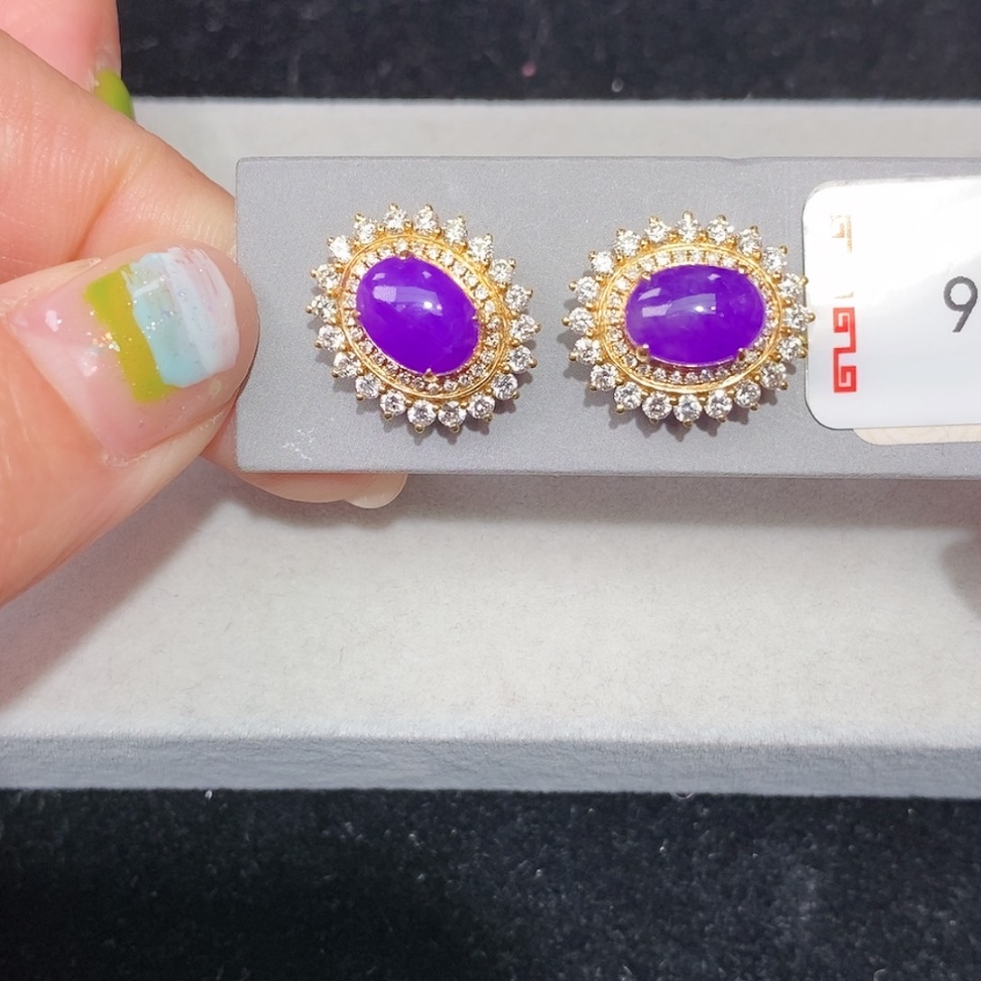 苏纪石（舒俱来）18K金镶嵌耳钉