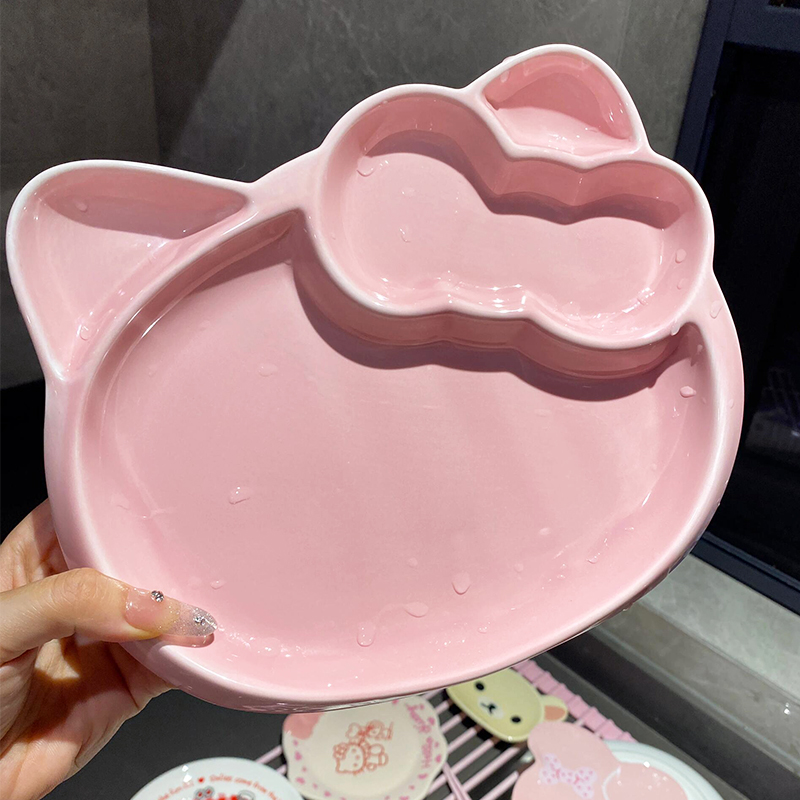 哈喽kitty碗盘家用陶瓷学生宿舍分格宝宝餐具水饺盘西餐盘水果盘