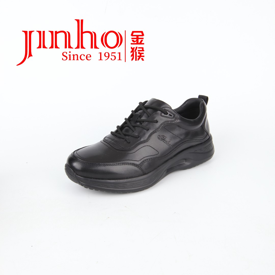 Jinho/金猴男士真皮防滑系带休闲风轻便休闲皮鞋黑色鞋子皮鞋