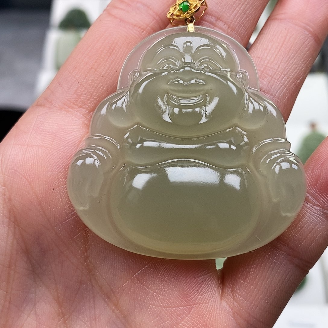 和田玉颈饰18K金镶嵌