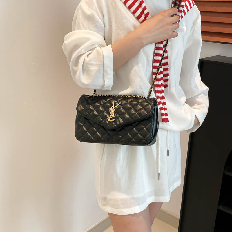 小香风包包女式2025新款轻奢小众高级感拼色菱格斜挎包洋气单肩包