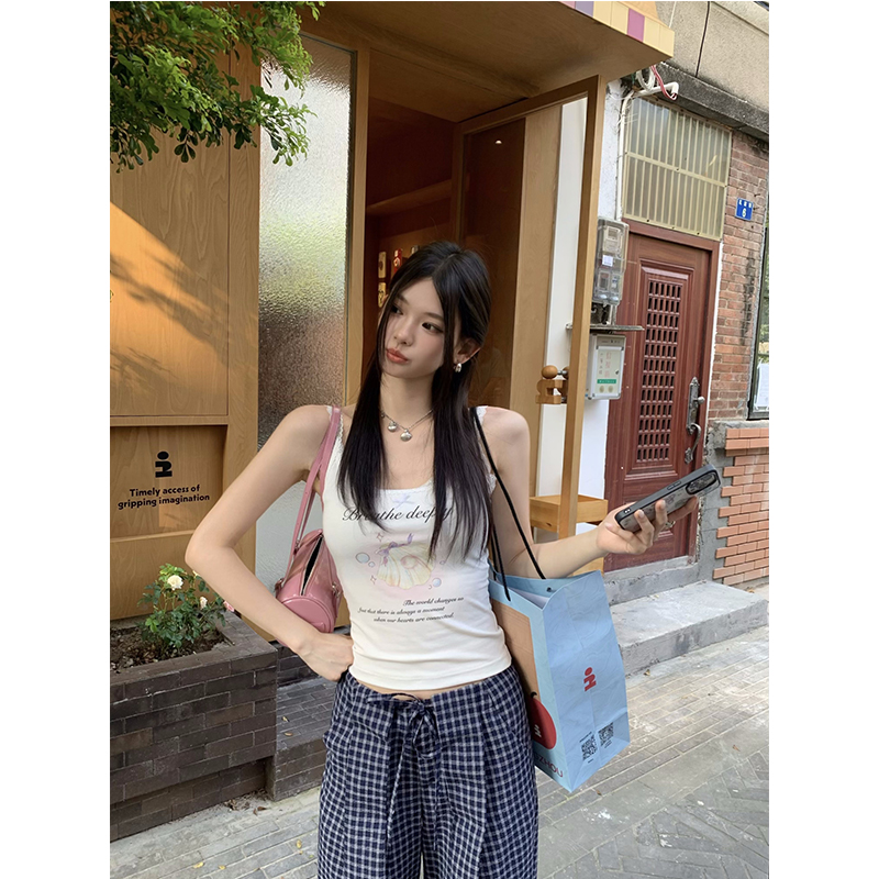 ED.lumoder 【夏现】甜辣贝壳印花纯色短款小吊带背心女#D5B1860