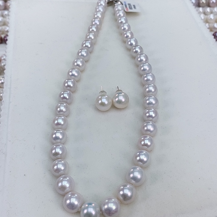 淡水珍珠颈饰银S925镶嵌一套珍珠项链耳钉