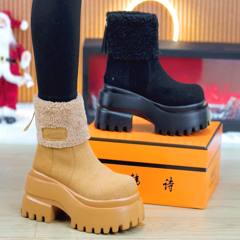 9cm内增高厚底雪地靴女2025冬新款百搭显瘦加绒保暖短靴毛毛鞋