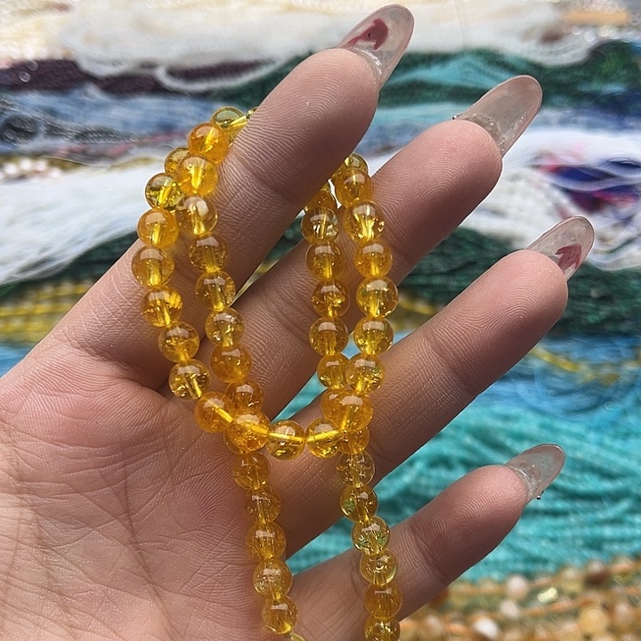 玛瑙/玉髓珠宝半成品未镶嵌一条6.5mm左右黄阿塞