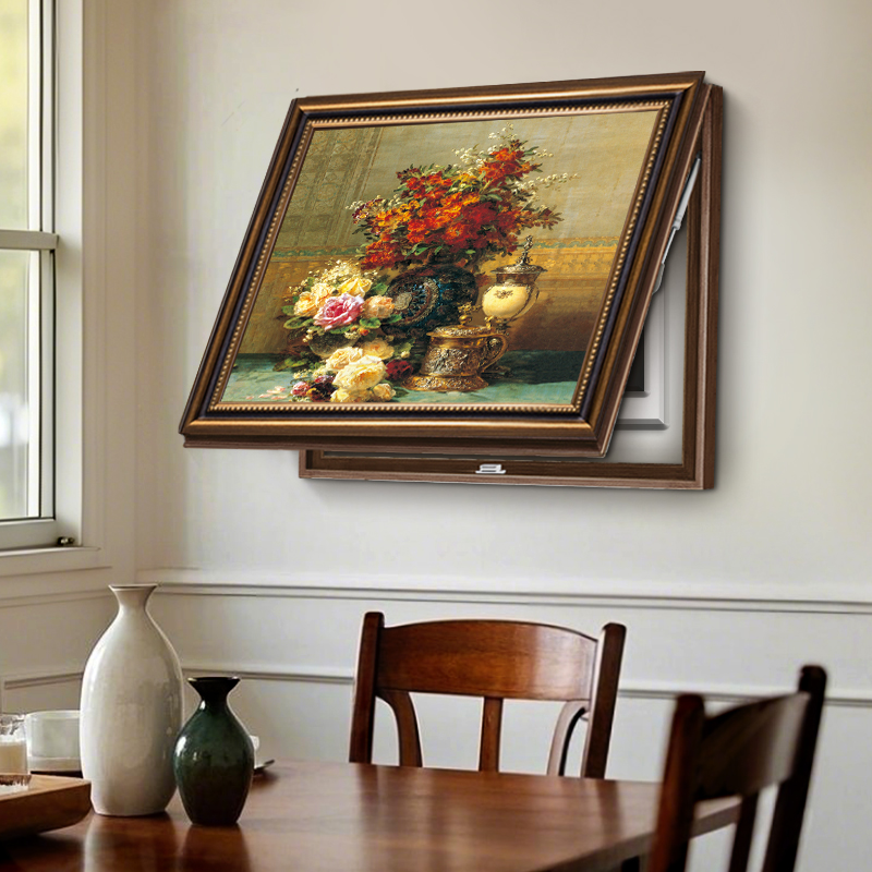 《石榴花开电箱画》美式复古电表箱挂画遮挡配电箱装饰画免打孔壁画