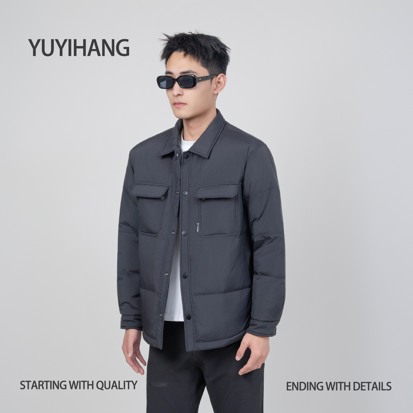 【白鸭绒】羽绒服冬季新款男士翻领衬衫短款外套百搭轻薄简约保暖