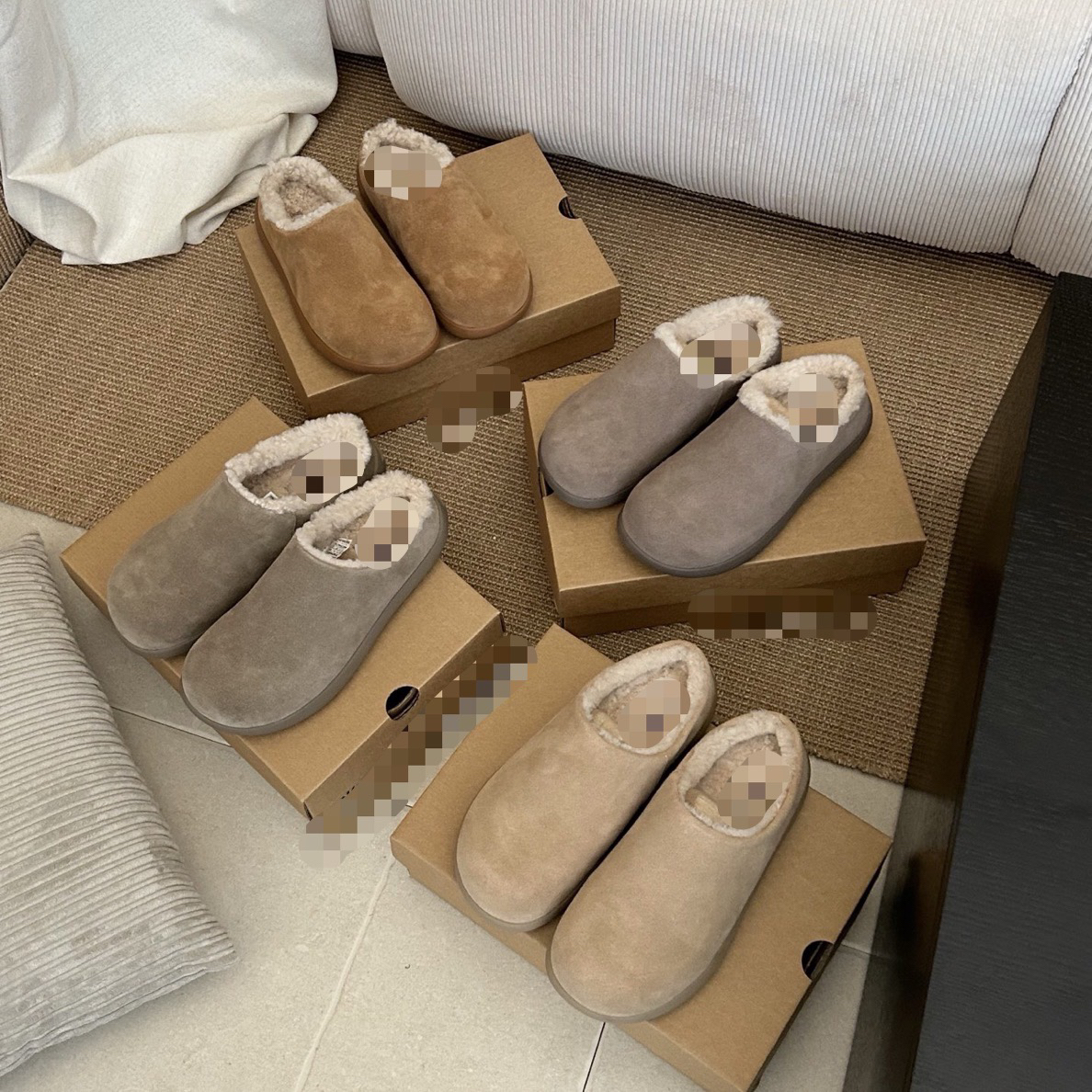 河南桑坡发货真皮真毛小土豆半拖情侣款雪地靴包头拖鞋保暖时尚