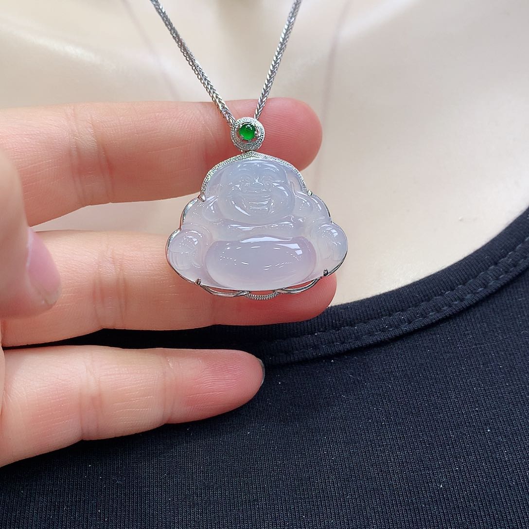 翡翠18K金镶嵌颈饰佛公