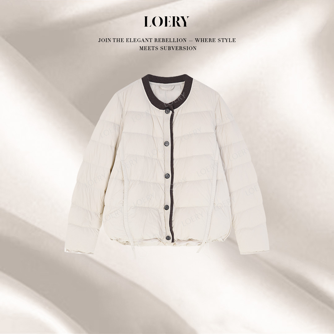 LOERY【芬兰序曲编号73】百搭撞色领口几何衔缝保暖羽绒服-11655