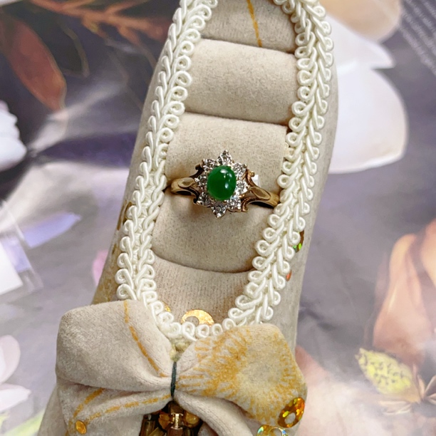 欧洲回流vintage9K金翡翠钻石星光戒指1160/