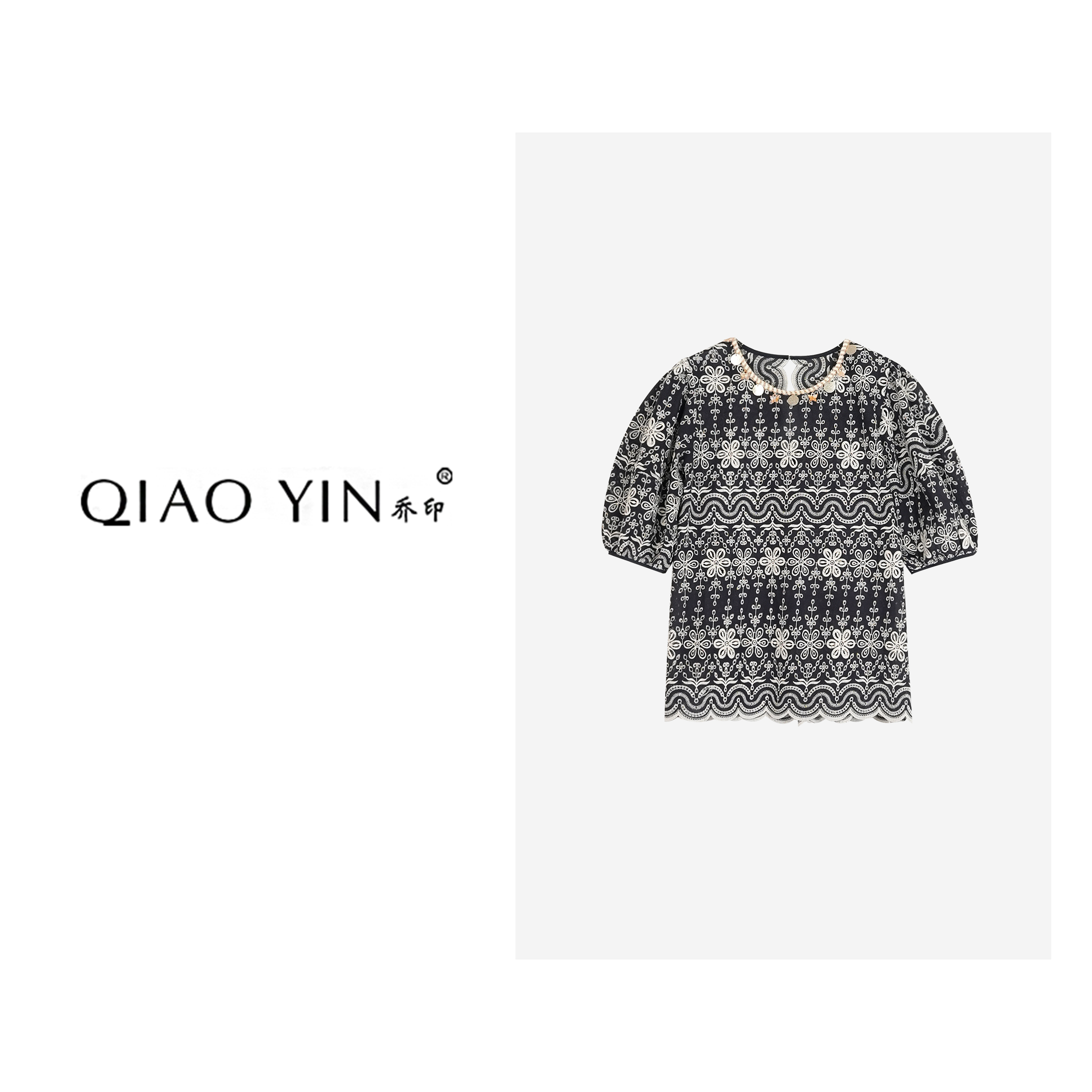 QIAO YIN“小衫“蕾丝碎花时尚休闲夏季春夏印花提花QY27169