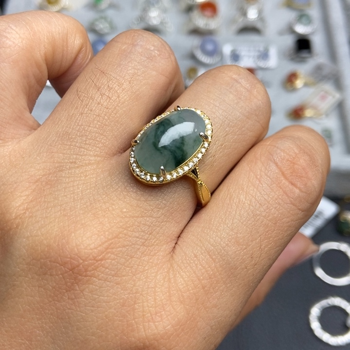 翡翠戒指银S925镶嵌戒指