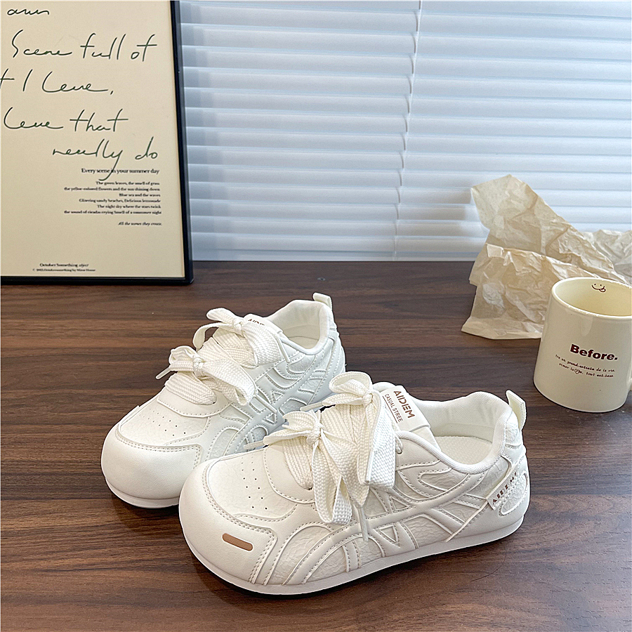 易少年 双鞋带芭蕾风配裙薄底德训鞋女2025秋季运动休闲鞋小白鞋