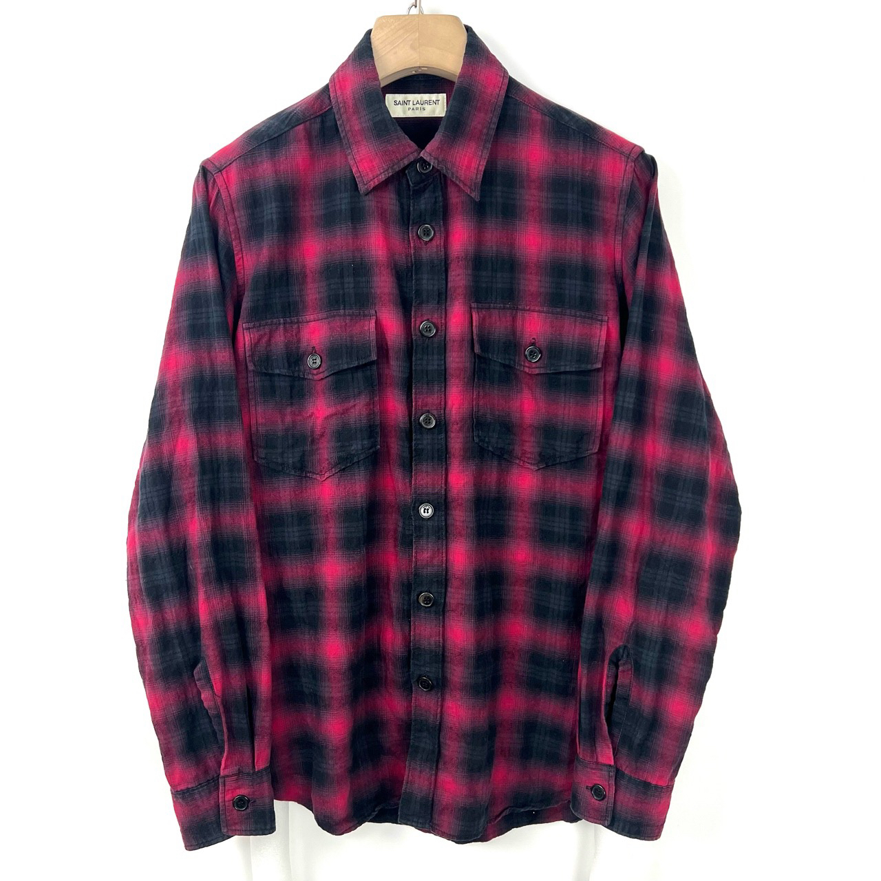 Saint Laurent/圣罗兰/M码/slp红黑格纹长袖衬衫/95新/编码06306