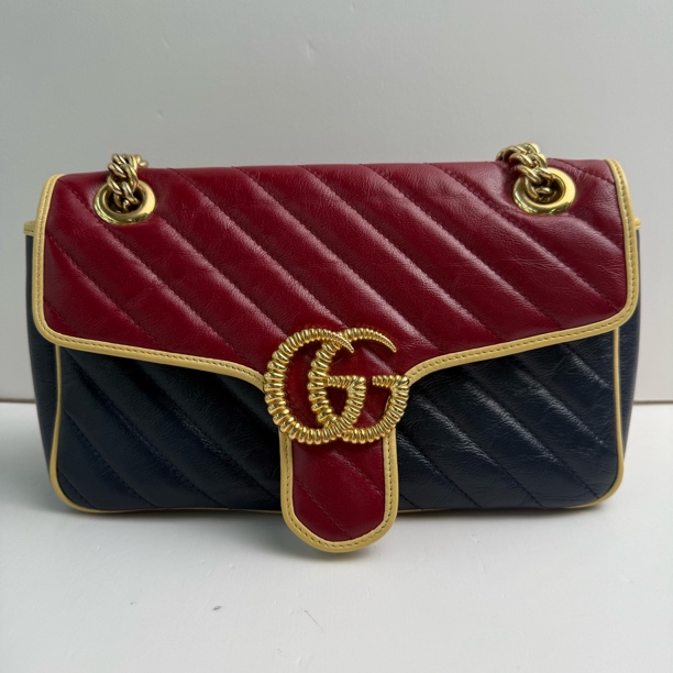 95新 GUCCI/古驰 97新红蓝拼色珍珠马蒙26单肩包