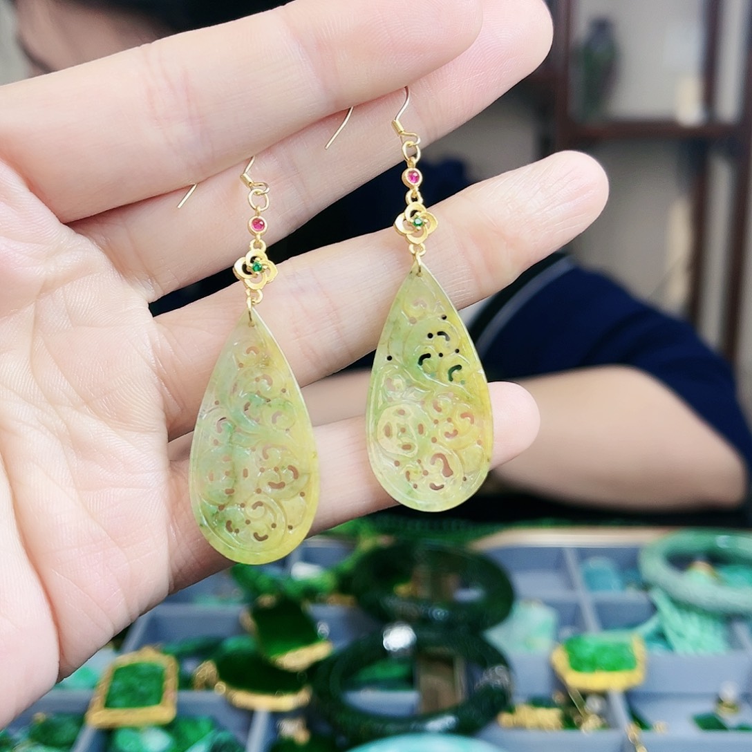 翡翠耳饰银S925镶嵌耳饰