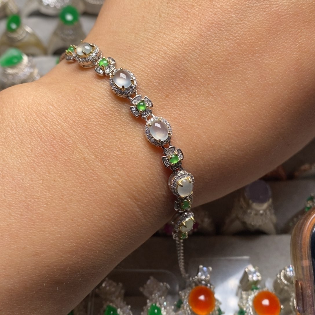 翡翠颈饰银S925镶嵌手链