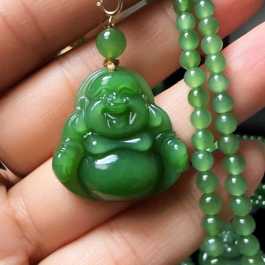 和田玉（碧玉）颈饰18K金镶嵌