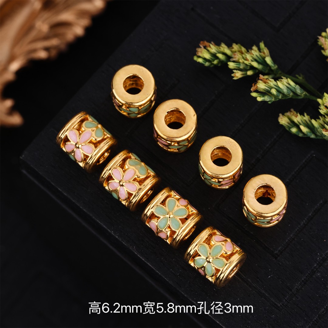 【来福原创】18k金烧蓝五瓣花桶珠DIY手串项链配饰路路通隔珠