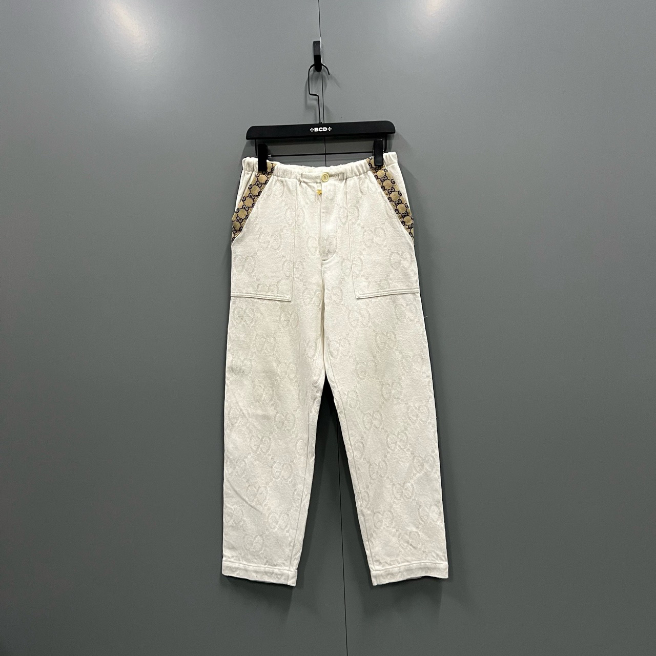 99新 GUCCI/古驰 （ll）拼色暗纹满印GG长裤 46码 205942