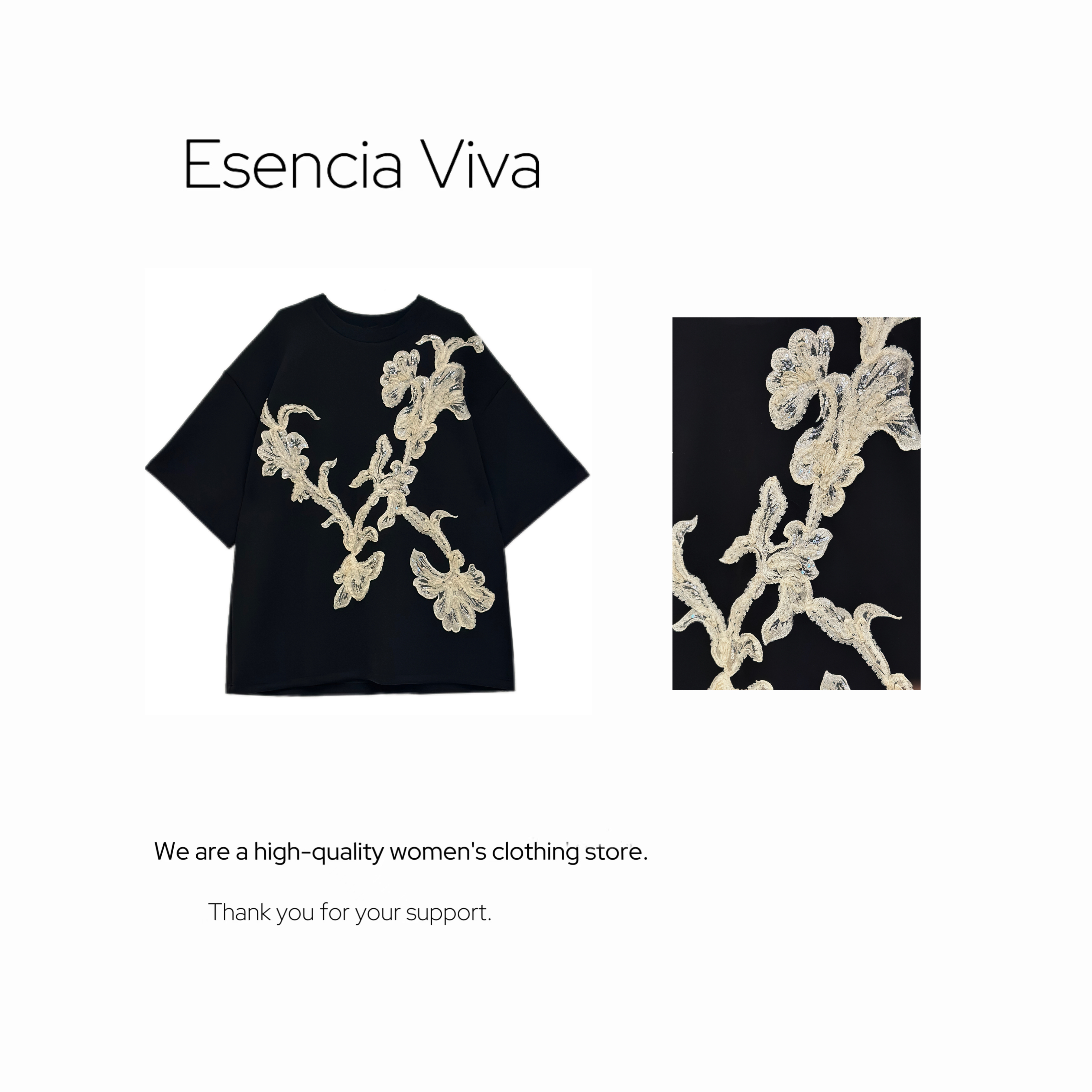 EV.【原创设计】重工珠片刺绣黑色长款气质宽松上衣EVZZ0049