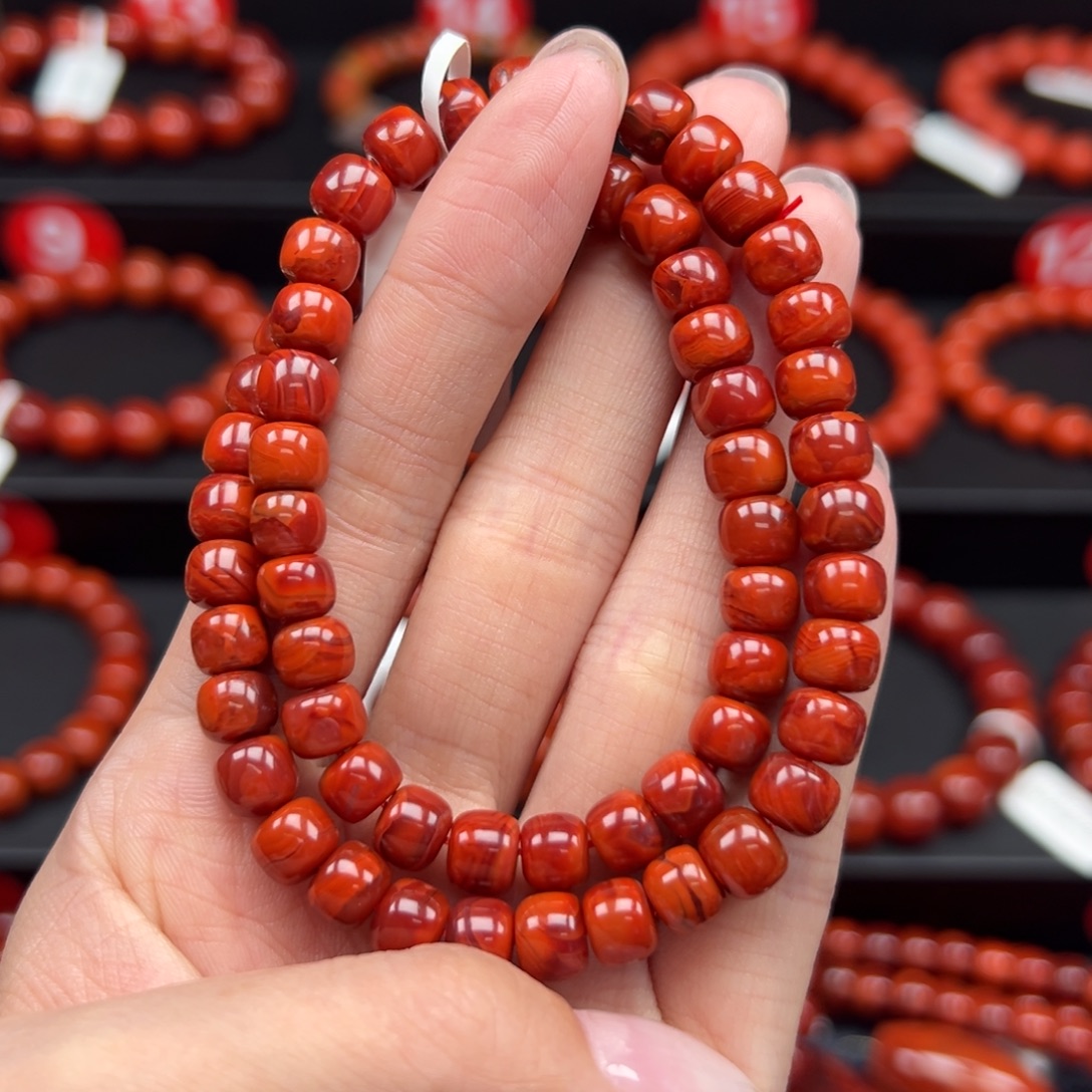 蘇***木手链未镶嵌南红玛瑙瓦西火焰老型手串7+