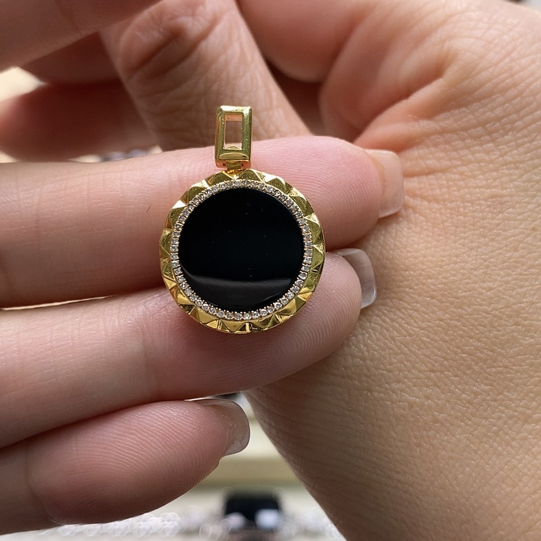 翡翠颈饰18K金镶嵌墨翠