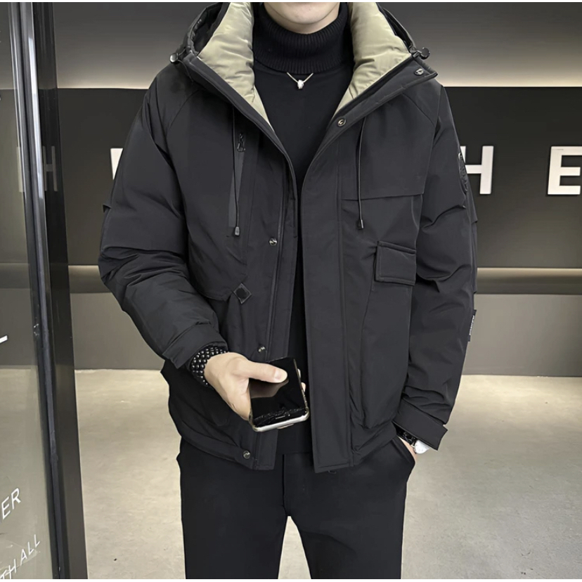 【极寒设计师款】916秋冬新款不规则工装口袋石墨烯连帽防寒服