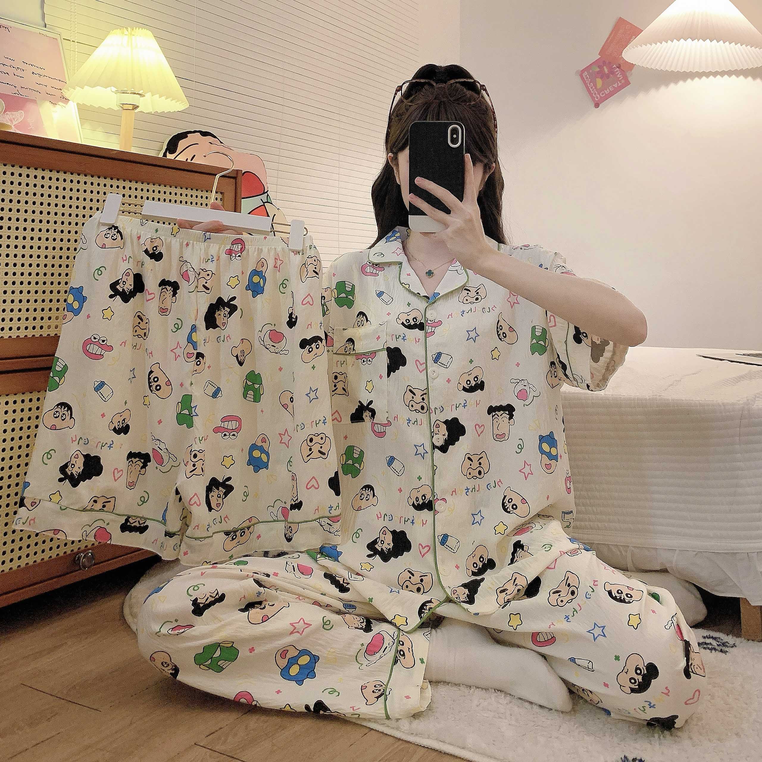 【蜡笔小新】250斤大码睡衣女新款云朵棉短袖短裤可外穿家居服套装