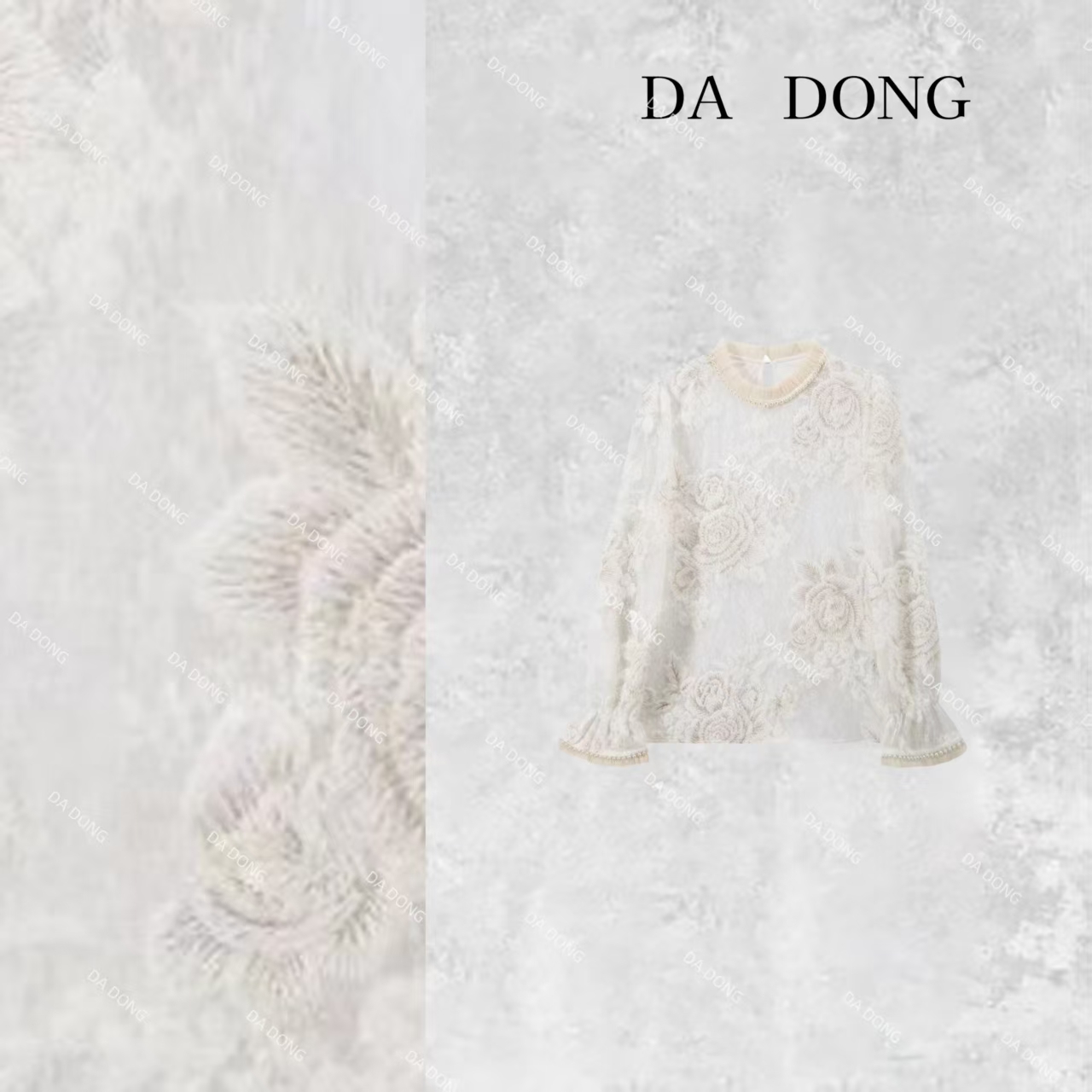 山茶花--新中式蕾丝气质长袖百搭打底圆领时尚提花轻奢高定衬衫