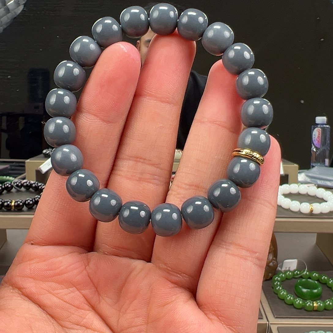 和田玉未镶嵌手链卡10mm藏物格雷灰